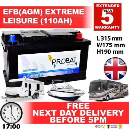 12V 110AH EFB ( AGM ) LEISURE BATTERY HEAVY DUTY LOW HEIGHT (100AH AMP) 110 AMP