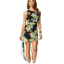 NEW Sleeveless Multicolor Floral Print Hi Lo Dress Size M
