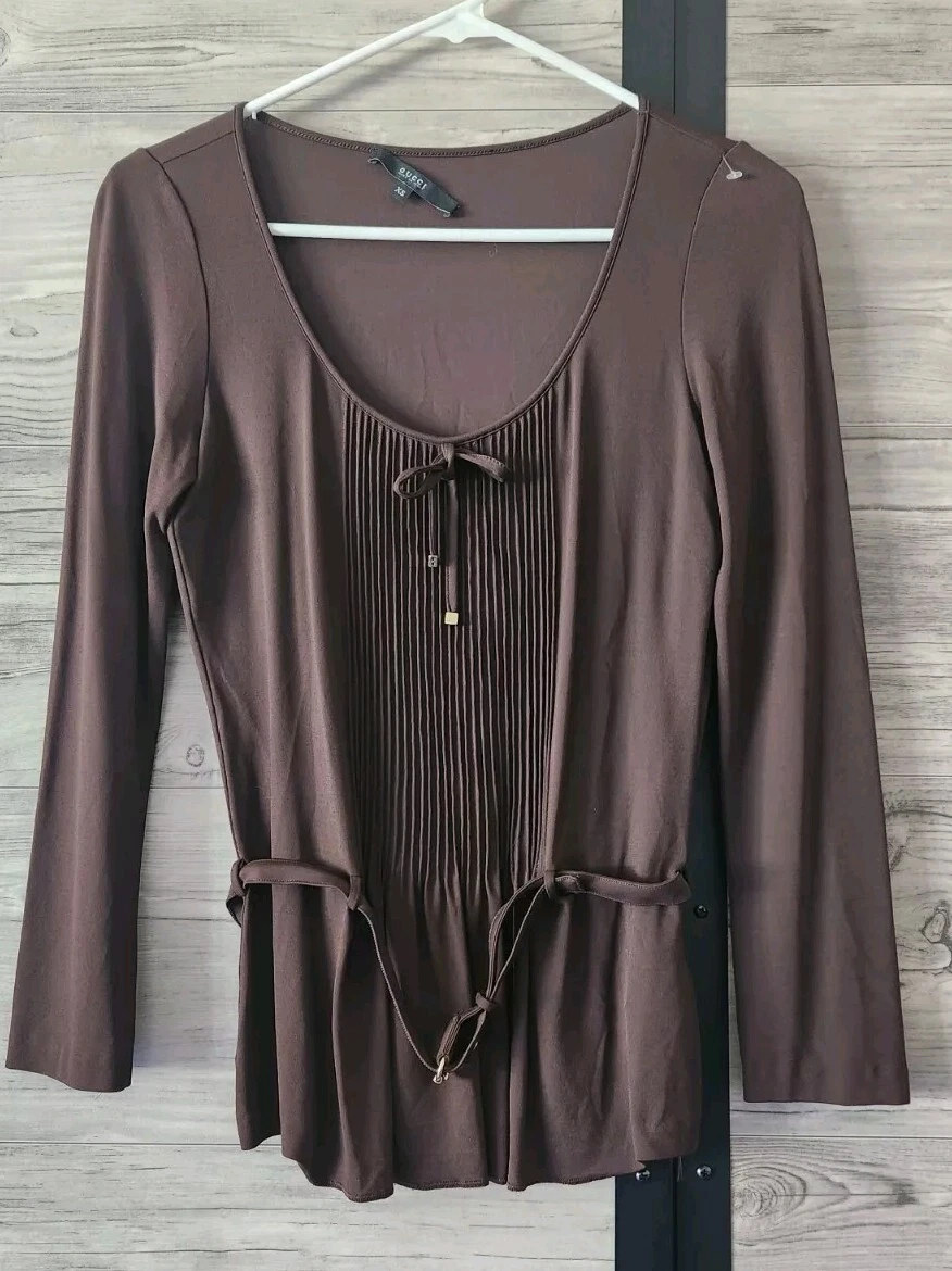 Chemisier Gucci marron haut manches longues ceinturé taille XS stretch