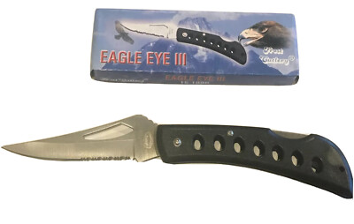 Frost Cutlery Eagle Eye III Black Folding Pocket Knife 15-109B 3-1/2  Blade New!