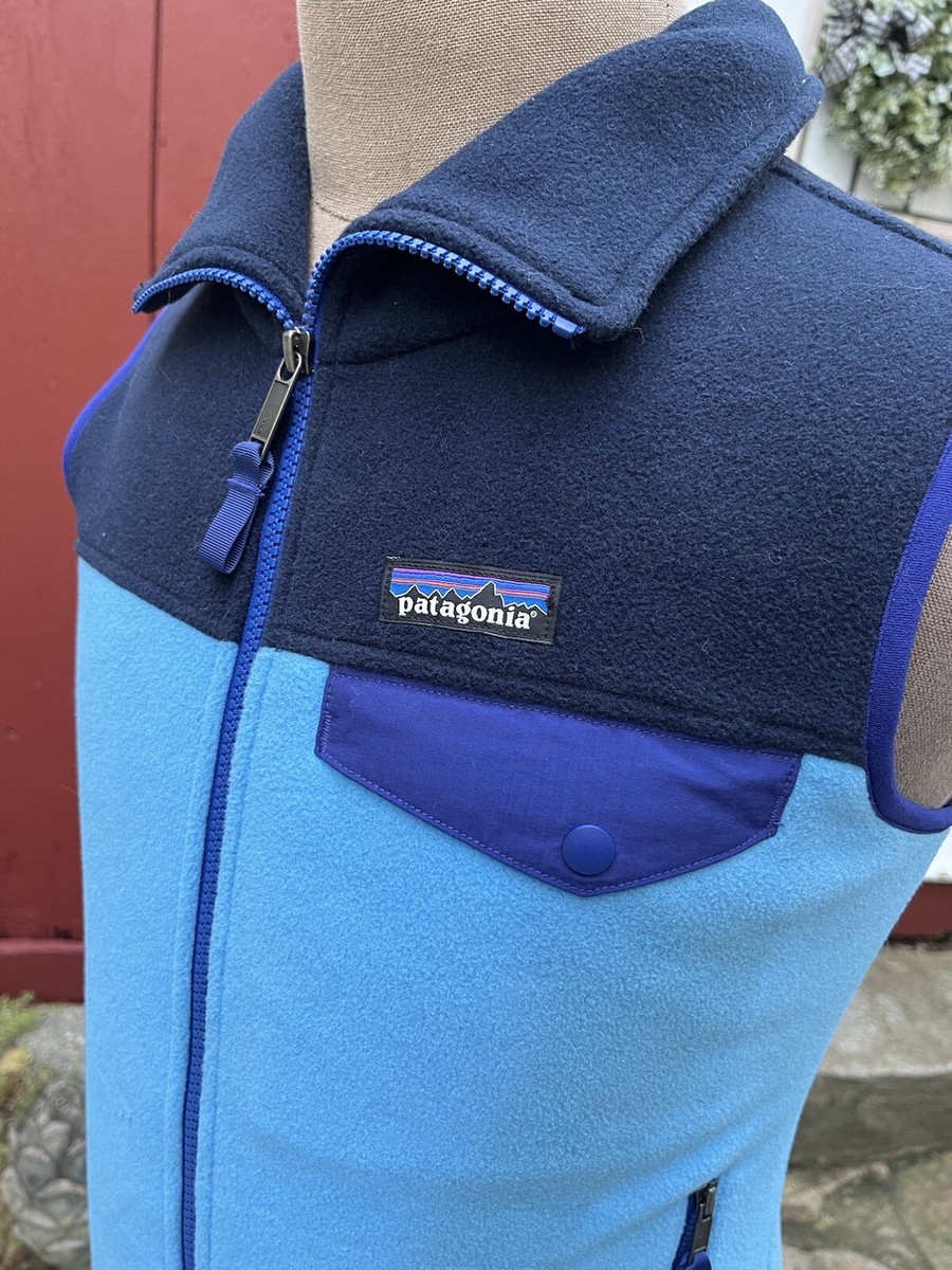 Patagonia Synchilla Snap-T Zip Vest Skipper Blue Colorblock Womens Sz S