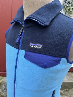 Patagonia Synchilla Snap-T Zip Vest Skipper Blue Colorblock Womens Sz S 