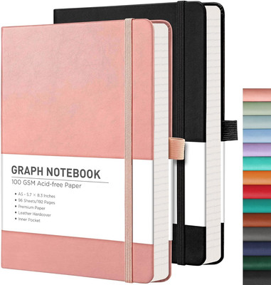 Graph Paper Notebook 2Pack A5 Grid Notebook Journal 192 Pages per Pack 5.7 × 8.3