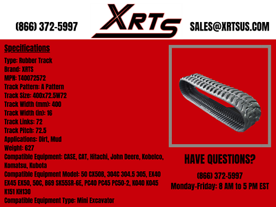 Fits Komatsu PC40 PC45 PC50-2 400x72.5w72 Rubber Track Kobelco