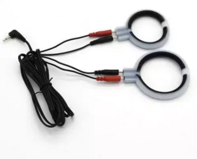 NEW STYLE ELECTROSEX E-STIM TENS TONING 2 CONDUCTIVE MASSAGE RINGS AND LEADS ! UK SELLER