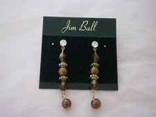 Jim Ball Bridal Wedding Jewelry Earrings Dangles Crystals Bronze Clear & Brown