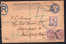 1901 GB UK QV 2d Blue Registered Letter Uprated Stationery to Frankfurt Germeny