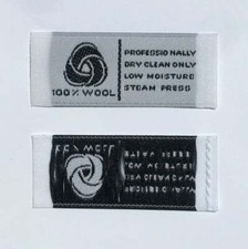100 pcs WOVEN CLOTHING SEWING GARMENT WOMEN LABEL SIZE TAGS - 100% WOOL