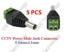 CCTV DC Power Male Jack Connector Plugs With Screw Terminal (Pack of 5)