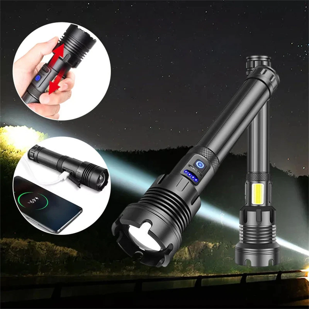 LED Rechargeable Flashlights 90000 High Lumens XHP90 Brightest