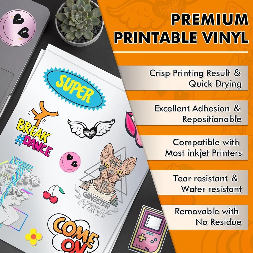 60PK Koala Printable Vinyl Sticker Paper for Printers Water proof Silver Matte - Image 3 of 4