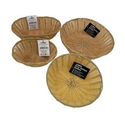 SUNNEX Oval & Round Poly-Rattan Baskets Display Bread Naan Food Buffet - 2 Sizes