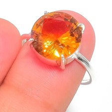 Yellow Citrine Gemstone 925 Sterling Silver Handmade Jewelry Ring Size 8 US