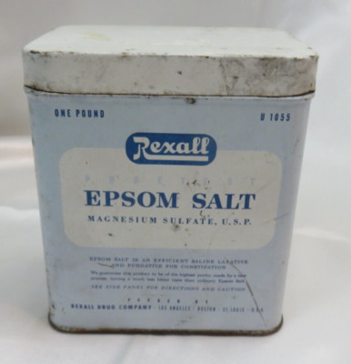 Vintage REXALL Epson Salt Magnesium Sulfate U.S.P. Metal One Pound Tin