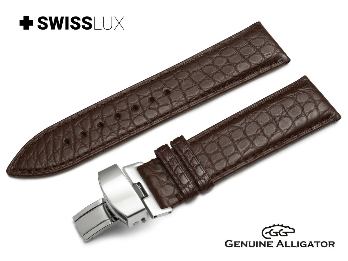 Crocodile Alligator Leather For EDOX Watch Dark Brown Strap Band