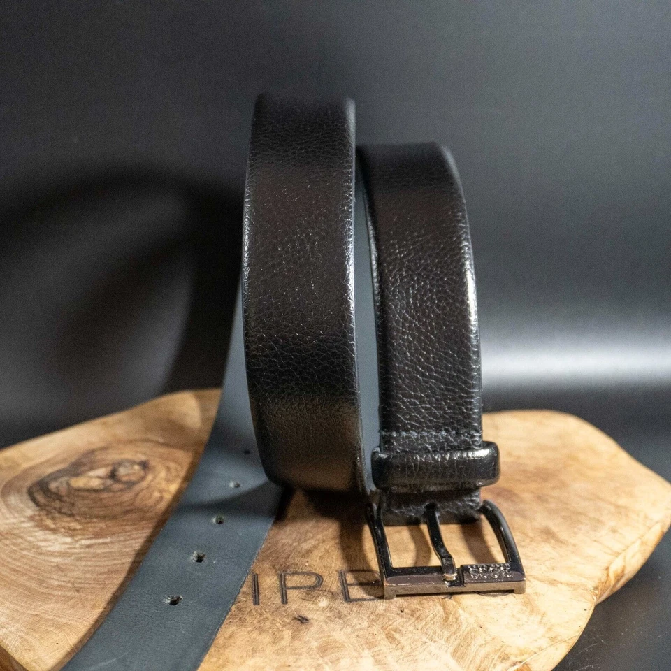 Hugo Boss Hombres Cinturón Elloy Cuero Jeans Cinturón Negro Talla 32 - Imagen 2 de 4