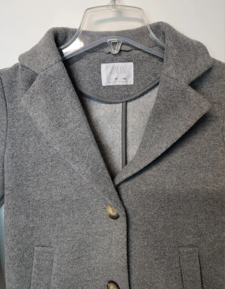 ZARA gray wool blend peacoat w/ butons size 10 formal coat - Image 3 of 4