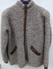 Gudrun Sjoden Wool Acrylic Mohair Blue Shaggy Knit Full Zip Jacket Large Grey