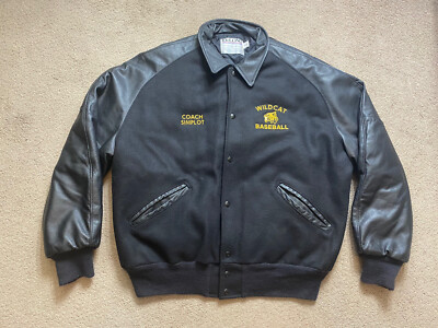 VTG Men s Delong Black Wool/Leather Varisty Baseball Quilt Insulated Jacket XL