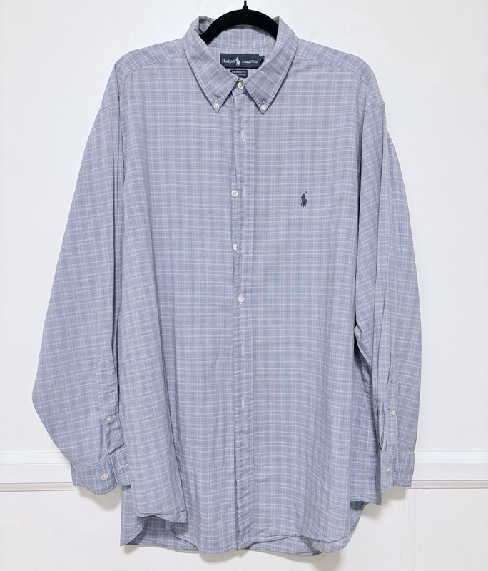 Ralph Lauren Yarmouth Men’s L Blue Plaid Woven Cotton Long Sleeve Button Down