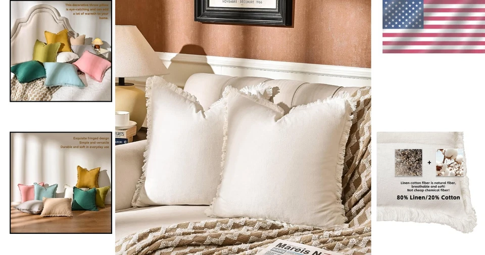 Rustic 20" x 20" Cotton Pillow Covers with Decorative Fringed Tassels - Set of 2 - Image 2 of 4