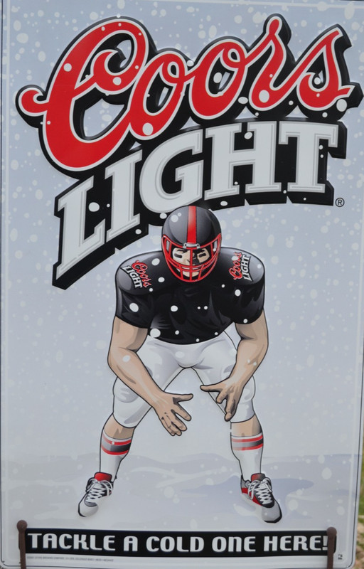 NOS Coors Light FOOTBALL "Tackle A Cold One Here" large tin beer sign 2001 RARE