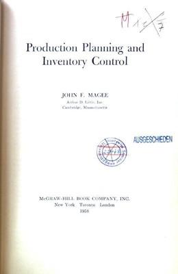 Production Planning and Inventory Control; Magee, John F.: