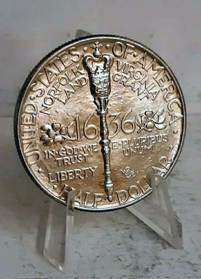 1936 - NORFOLK COMMEMORATIVE SILVER 50C PIECE HALF DOLLAR RAW UNCIRCULATED COIN - Image 2 of 2