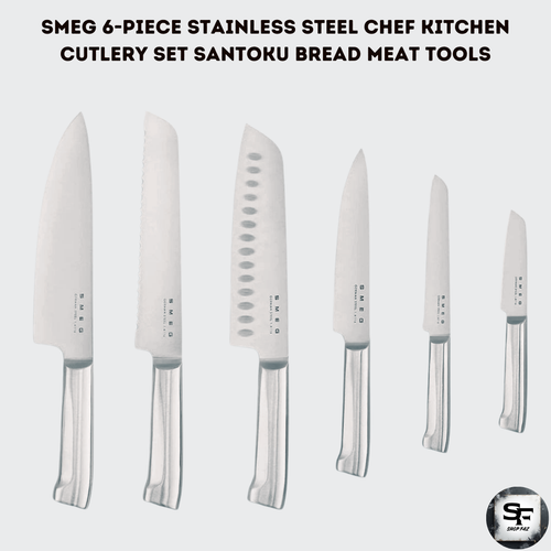 SMEG 6-teiliges Edelstahl Koch Küchenbesteck Set Santoku Brot Fleisch - Bild 1 von 19
