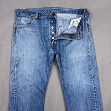 Levis 501 Jeans Mens 36x30 Blue Denim Pants Button Fly Painted Faded Workwear