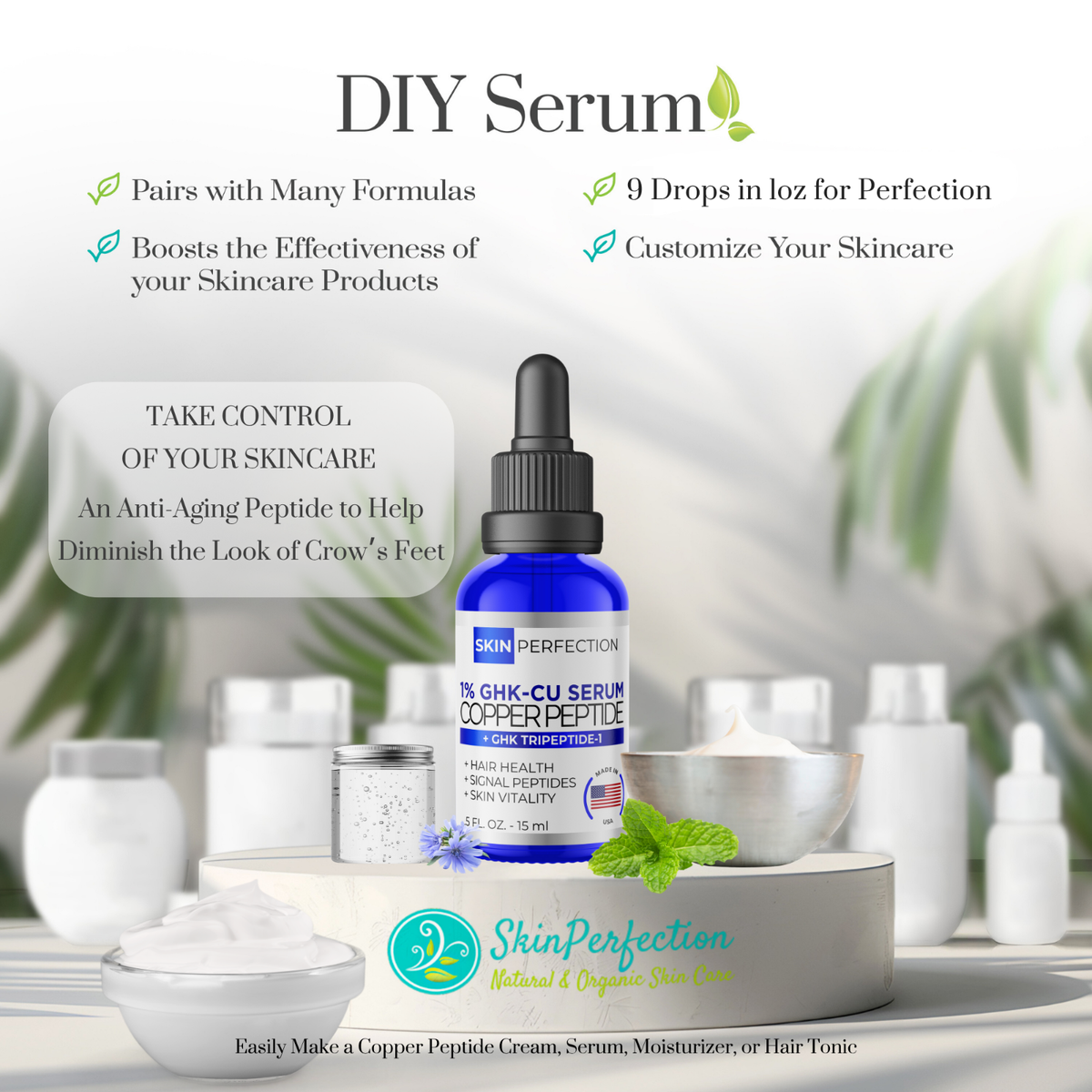 GHK Copper Peptide Facial Serum 1% GHK-Cu wrinkles crow's feet Hair  Shedding