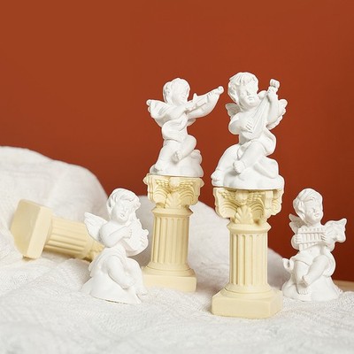Charming Roman Column Candle Holder with Little Angel for Living Room Table