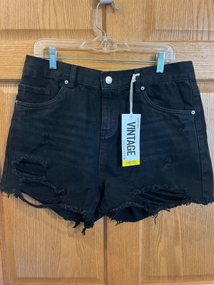 NWT Refuge Vintage HiRise Black Shorts  Size11 Distressed Denim Beach Grunge 00s