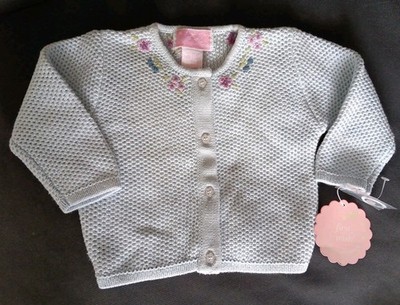 Vintage Y2k Baby Cardigan 9 Months Blue Cotton Lavender Embroidered Flowers NWT
