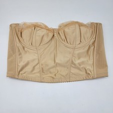 Vintage Corset Bra Women's Beige Tan Bustier Bra 42B Lace Trim