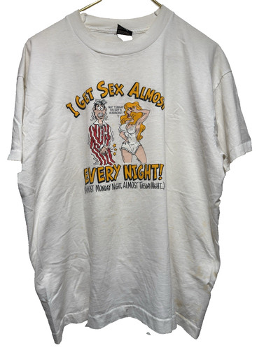 VTG 1990s Sex Cartoon T-Shirt Funny Joke Humor SZ XL Fruit of Loom Single Stitch