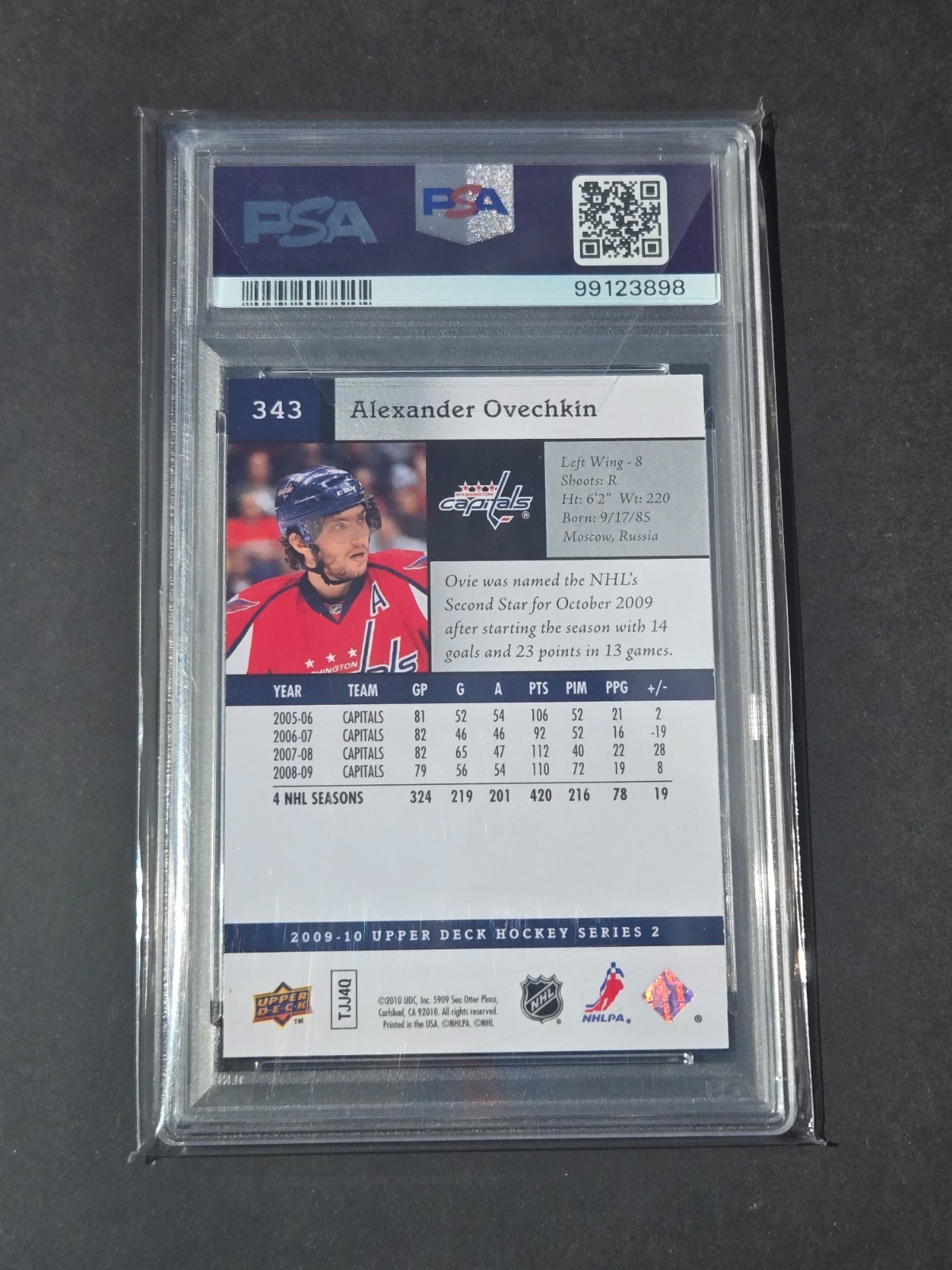 2009 Upper Deck #343 Alexander Ovechkin PSA 10 GEM MT view 2