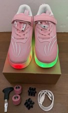 Pink Roller LED Light Up Skate Shoes Retractable Wheels Sneakers Kids Size 5.5