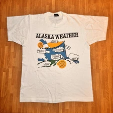Vintage Alaska Weather T-Shirt L Single Stitch Screen Stars Best Made USA