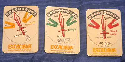 Excalibur Las Vegas Casino WIN CARDS Set Lot of 3 Roulette Craps Blackjack