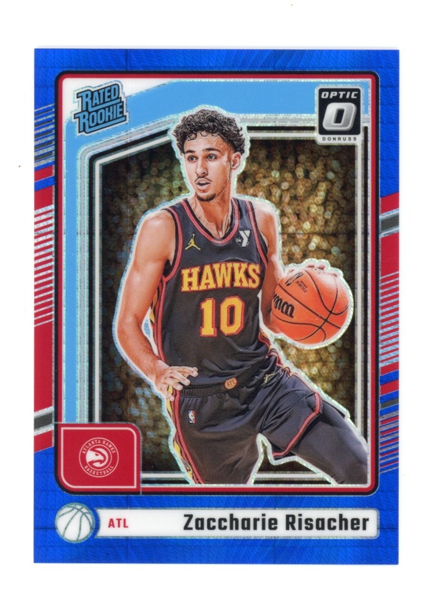 2024-25 Donruss Optic Zaccharie Risacher #268 Rated Rookie Hyper Blue RC 033/175