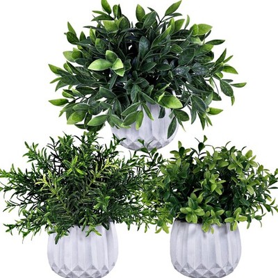 3 Pcs Faux Potted Plants Set - Artificial Eucalyptus, Rosemary, Boxwood Green...