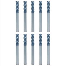 10Pcs 1/4" 4 Flute Solid Carbide 3/4" LOC x 2-1/2" OAL End Mills - AlTiN Coated