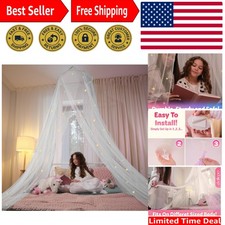 Princess Bed Canopy with Glowing Stars - Fire Retardant, Easy Install 90" High