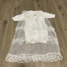 0-3 Months Baby White Christening Baptism Dedication Gown Lacy
