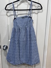 Wild Fable XXS Blue White Gingham Square Neck Smocked Bow Mini Sundress