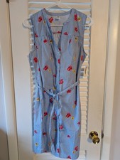 Nwt Old Navy Medium Dress Sundress Blue White Striped  Flowers  Button Up Belt