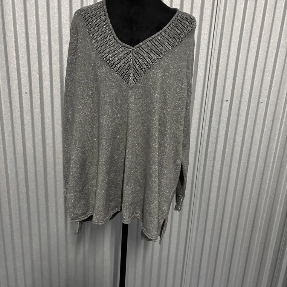 Женский свитер Catherines 2X 22 24 Вт серый металлик вязаный пуловер с V-образным вырезом большого размера - Изображение 2 из 4