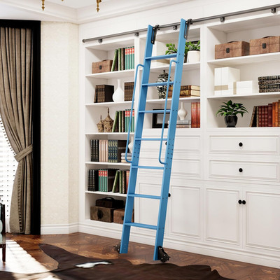87'' Lightweight Library Ladder with Handrail & 300 lb Capacity - Blue