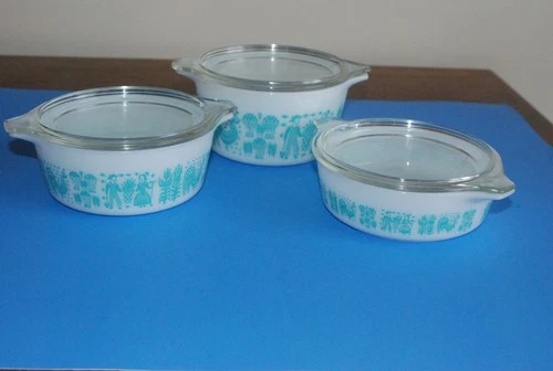 Pyrex Vintage Amish Butterprint Casserole Dish Set 471, 472, 473 with lids, EXCE